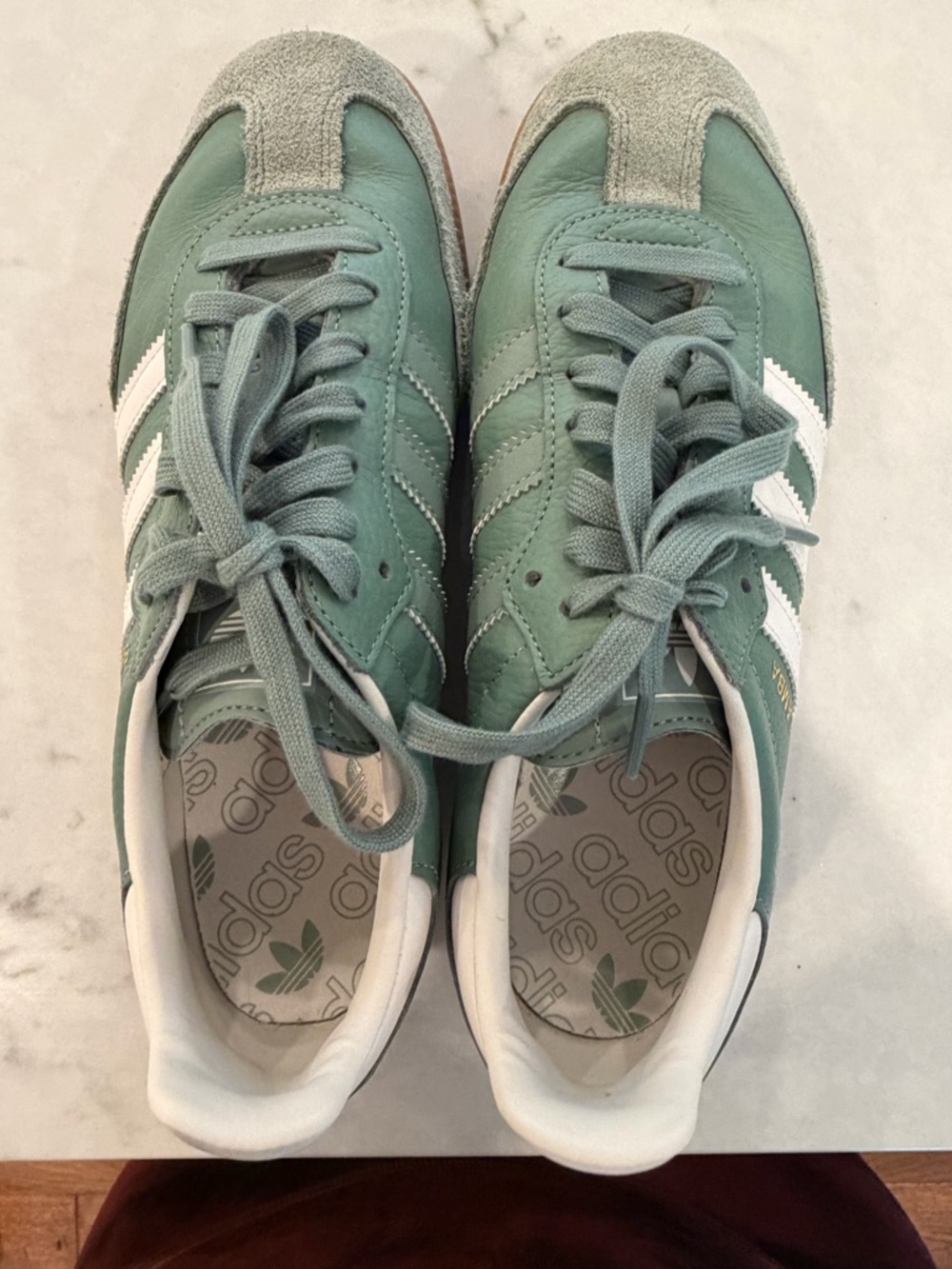 adidas Women's Suede Sneakers in Sage Green with White Stripes